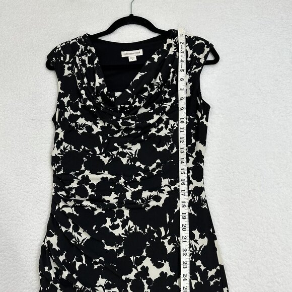 Coldwater Creek Women's Floral Scoop Neck Ruched Sheath Dress Size 4 Black White - Picture 8 of 12